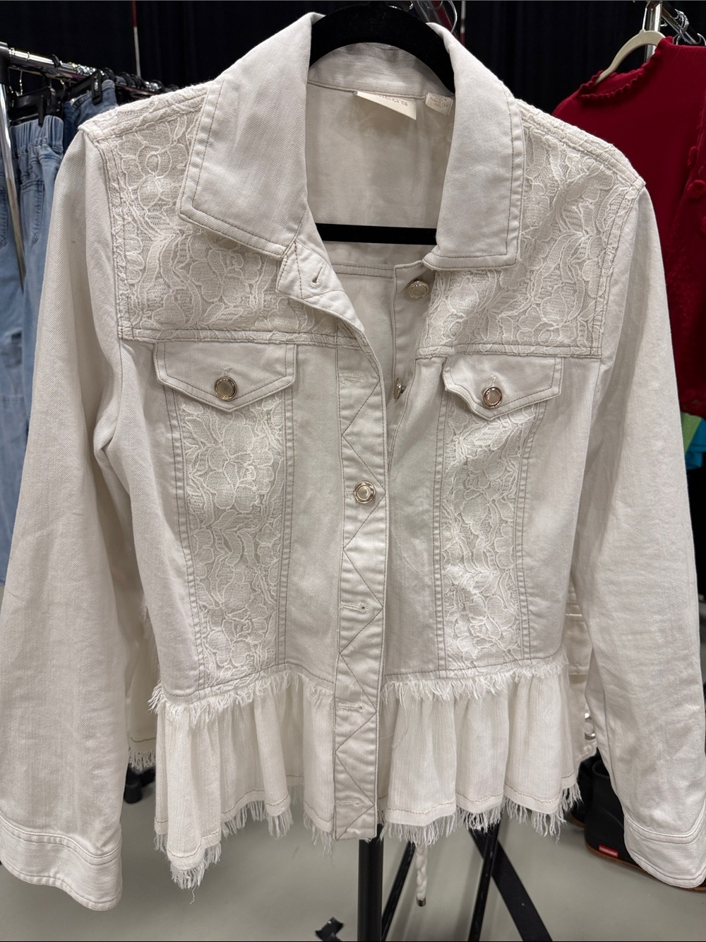 Chicos White Lace-Trim Peplum Jacket